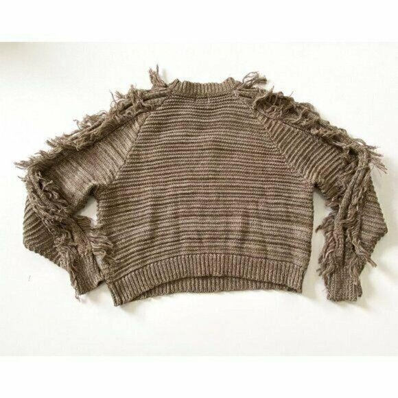 NWT John + Jenn Cable Knit Fringe Sleeve Cotton Sweater, Size M - Picture 6 of 8